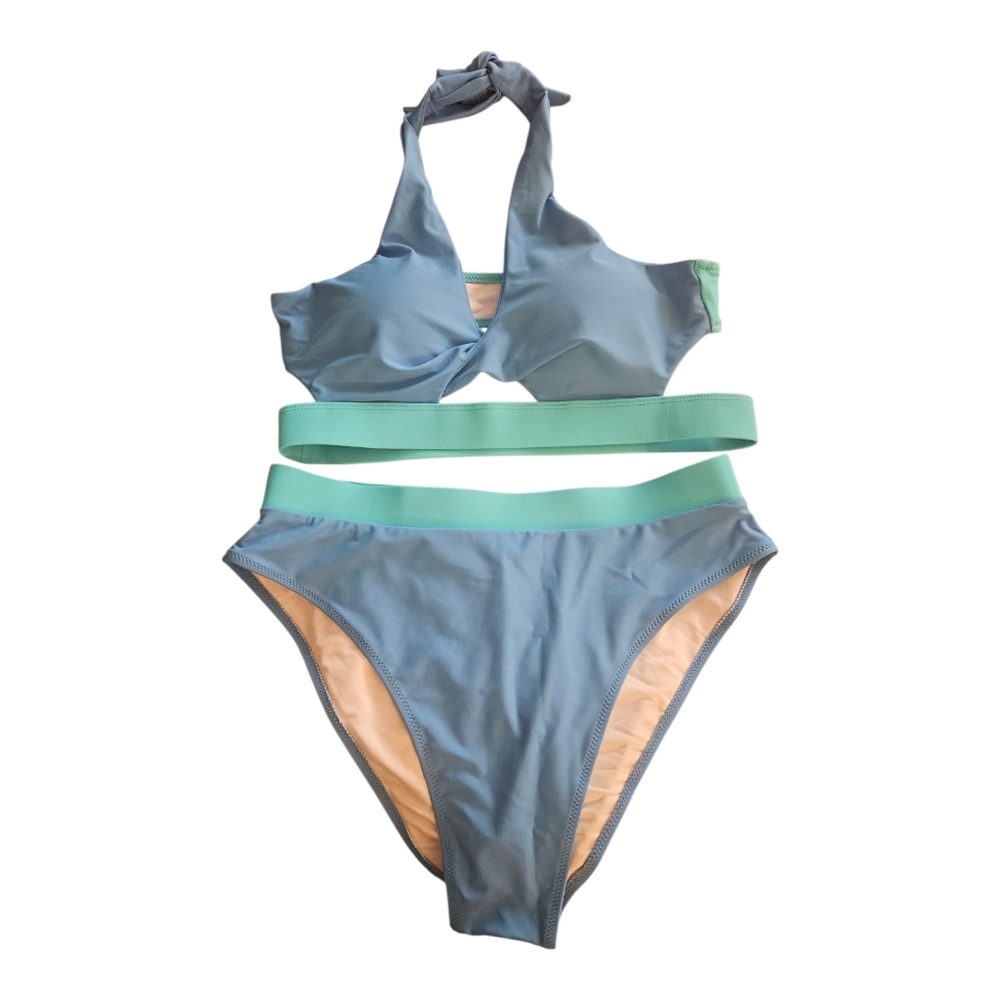 BMJL Aqua Blue 2 Piece High Waisted Swimsuit Bikini Size XL